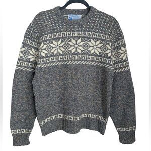 VTG Findochry USA Knit Sweater Nordic Fair Isle Snowflake Pattern Wool Blend M